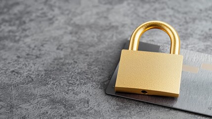 Secure payment symbolism golden padlock and credit card