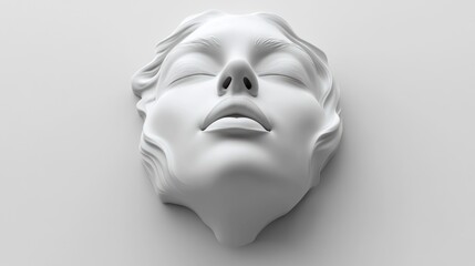 Serene White Sculpture: A 3D Rendered Bas-Relief of a Woman's Face
