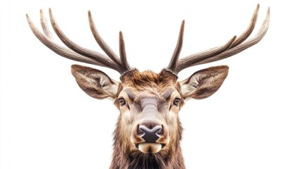Majestic Stag Portrait, White Background