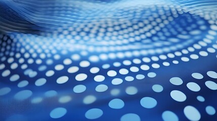 Naklejka premium Abstract blue wave pattern with dynamic white dots creating a futuristic digital design with depth and motion