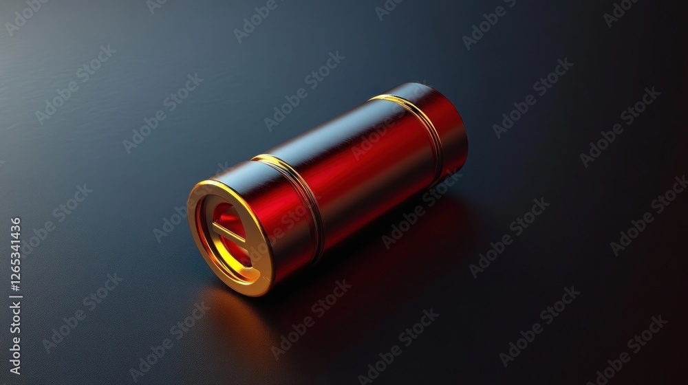 Poster elegant red and gold cylinder object with a mysterious 'e' symbol