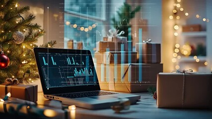Christmas Business Analytics: Festive Season Sales Data on Laptop - Powered by Adobe