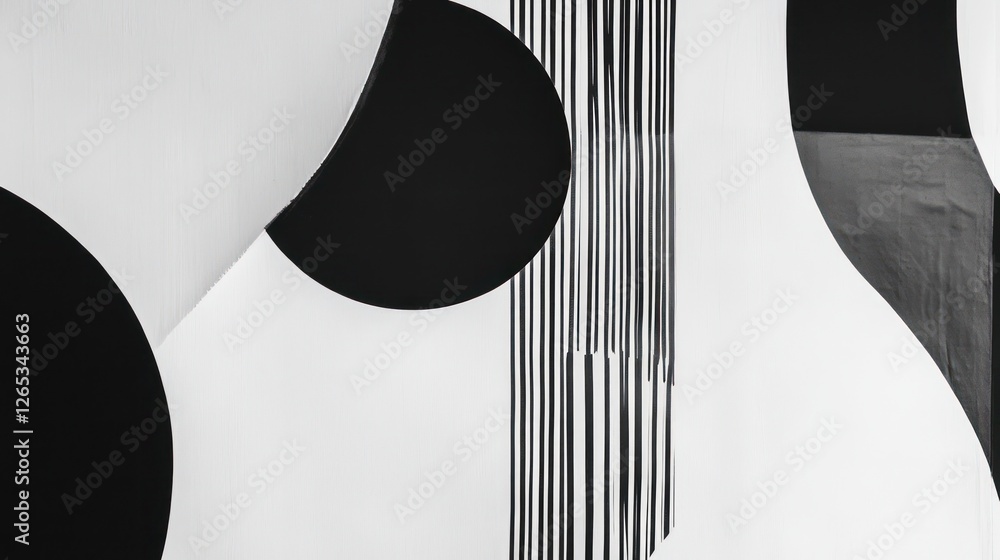 Poster abstract composition in black and white with geometric elements and lines