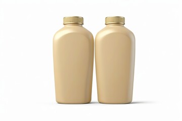 two bottles of liquid are shown on a white surface