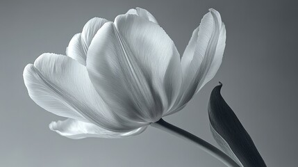 White tulip close-up isolate. White tulip wallpaper background print. Photo wallpaper tulip print. Tulip postcard, gift for March 8, Women's Day, Mother's Day, birthday.
