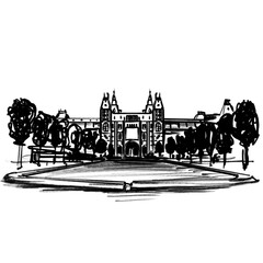 Rijksmuseum, Amsterdam, Hand drawing, illustration, pencil, sketch, transparent PNG
