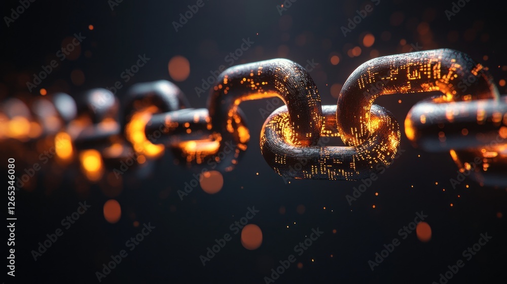 Aufkleber illuminated blockchain: digital chain links glowing in the darkness