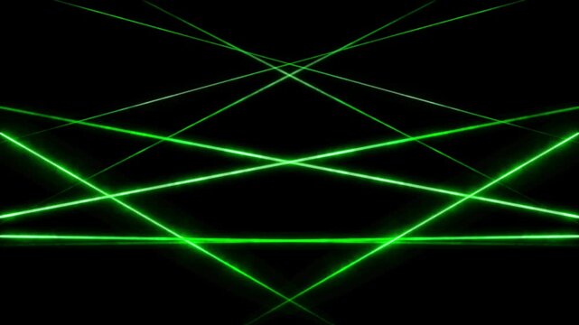 Illustration of bright green laser lines that fill the dark room as a security system
