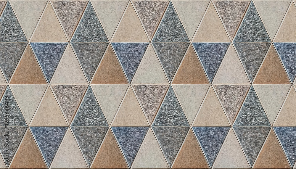 Poster geometric triangle pattern in neutral tones with textured surfaces, modern wall tile design for home