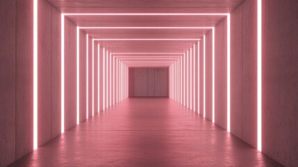 Fototapeta premium Pink neon hallway, abstract background, future architecture, design concept