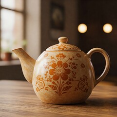 ceramic teapot motif on the table 