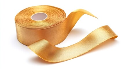 Elegant Gold Ribbon Spool Isolated on White Background for Gift Wrapping