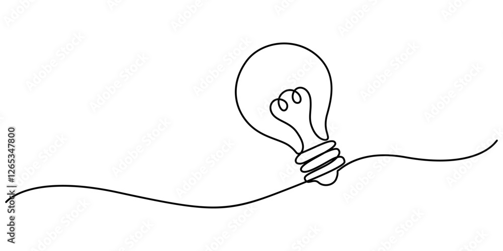 Aufkleber light bulb continuous one line drawing. single line vector illustration with editable stroke, bulb s