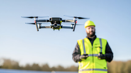 Aerial view technology drone operation training for industrial