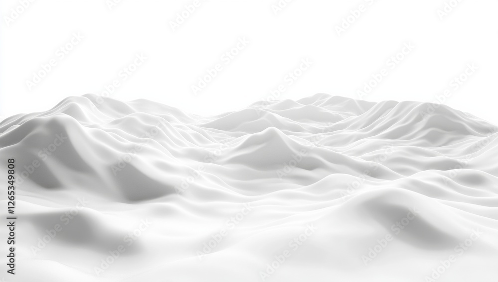 Poster snow-covered hills in a minimalist composition, showcasing soft shadows and low contrast on a clean 