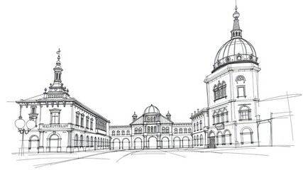 Obraz premium Aged Architectural Sketches on Antique Paper