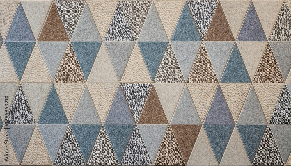 Poster geometric triangle pattern in neutral tones with textured surfaces, modern wall tile design for home