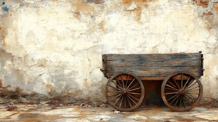 Obraz premium Aged wooden cart beside weathered wall
