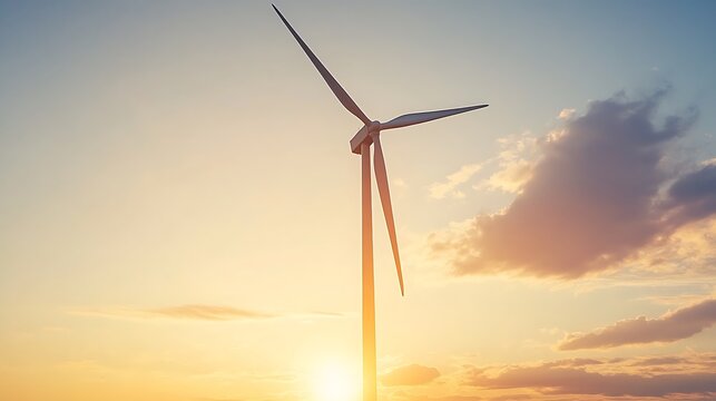 Wind Turbine Silhouette at Sunset Sky