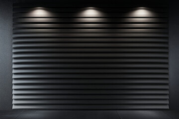 Modern textured wall with three overhead lights illuminating a dark space