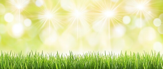 Obraz premium Soft sunlight casts a peaceful glow over the vibrant green grass field, creating a serene natural ambiance