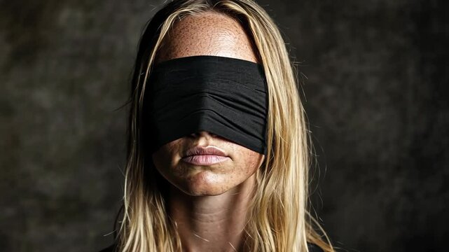Mystery surrounds woman with blindfold in artistic expression captured in urban setting