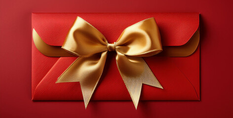 Elegant Gold Bow on Rich Red Background for Gifts