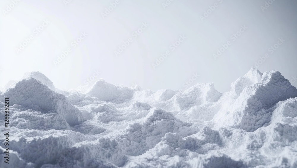 Poster expansive snowy landscape showcasing textured snow mounds under a bright sky. the minimalist composi