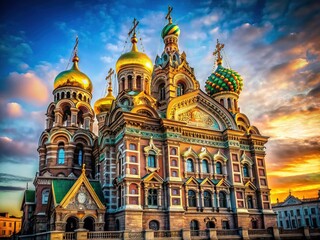 Fototapeta premium AI-rendered, dramatic portrayal of the Church of the Savior on Spilled Blood.