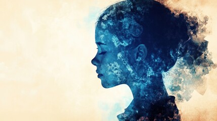 Peaceful girl, smoky art, beige background, design