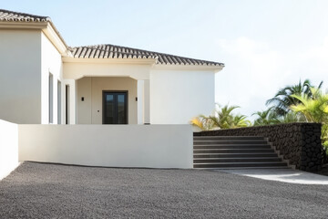 Fototapeta premium Modern villa with elegant design and natural surroundings in bright sunlight