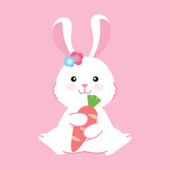 An adorable bunny hugging a carrot, ideal for Easter designs, garden themes, and healthy eating illustrations.