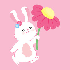 A sweet bunny holding a flower, symbolizing love and spring, perfect for Easter and seasonal designs.