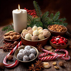 Fototapeta premium Festive Assortment of Holiday Treats and Decorations