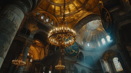 Obraz premium Ornate chandelier in a grand historical church interior