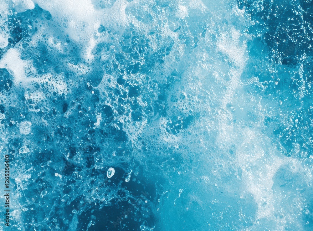 Aufkleber close-up of light blue water surface with foam and bubbles, creating a refreshing and dynamic aquati