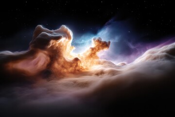 Fototapeta premium This image captures a breathtaking scene of celestial clouds illuminated by vibrant colors, evoking awe and wonder at the mysteries of the universe.