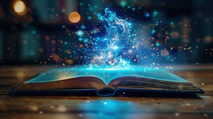 Magic Book with Glowing Light and Sparkles - Fantasy Concept