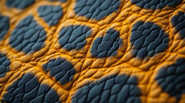 Detailed close-up of leather showcasing a striking pattern in orange and black