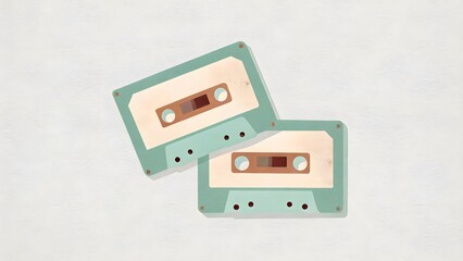 Obraz premium Vintage audio tapes display retro setting digital illustration minimalist background top-down view nostalgic concept for music lovers