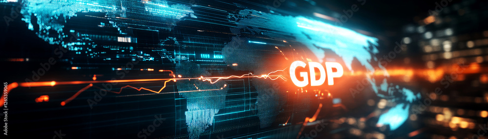 Poster global gdp forecast for 2025 analyzing economic trends digital data visualization urban environment 