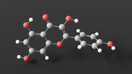 kaempferol molecule 3d, molecular structure, ball and stick model, structural chemical formula antidepressants