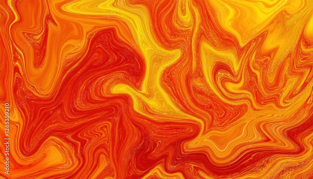 Poster vibrant orange and yellow fluid abstract pattern with swirling lines and dynamic movement, suitable for modern design projects