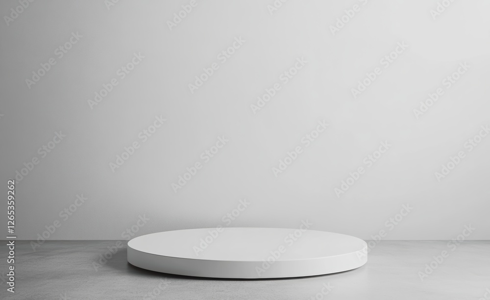 Poster clean and minimalist circular platform set against a white background and floor, ideal for showcasin