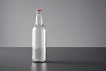 Fototapeta premium there is a glass bottle with a red cap on a table