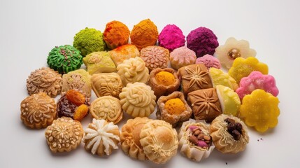 Fototapeta premium Assorted Moroccan Cookies and Sweets on White Background
