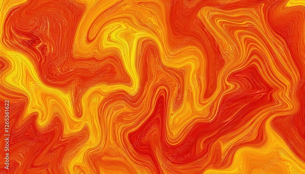 Poster vibrant orange and yellow fluid abstract pattern with swirling lines and dynamic movement, suitable for modern design projects