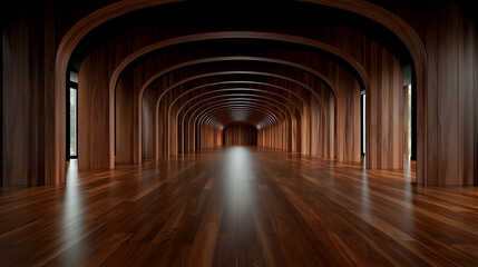 Dark wood arched hallway interior design