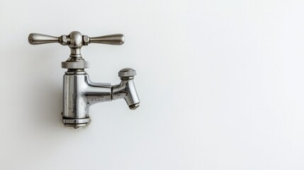 Antique faucet, wall-mounted, white background, plumbing