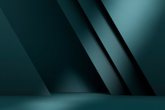 Dark geometric background with light and shadow for product placement mockup. Abstract studio interior scene showroom for premium brand display. Classy modern business empty space design.